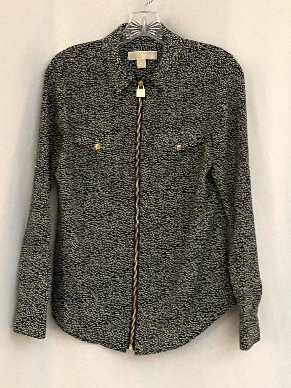 Michael Kors Navy Patterned Zip-Front Blouse